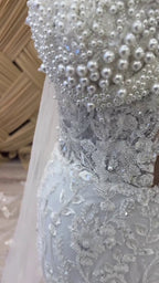 G21-116A - Zacht ivoren kanten prinsessenbruidsjurk met kralenborduurwerk - Gelinlik21