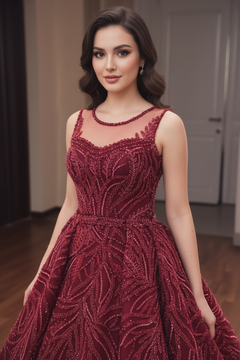 CANX Yakın Çekim - Bordeaux Kristal Leaf Jurk