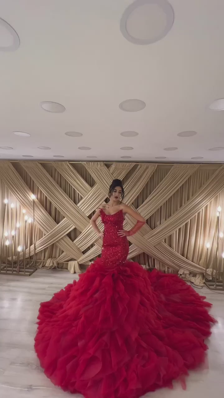 G21-132A - Karmozijnrode elegante prinsessenbruidsjurk