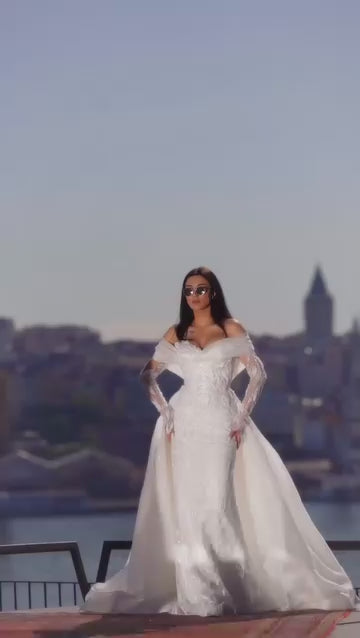 G21-046A - Ivoren elegante prinsessenbruidsjurk